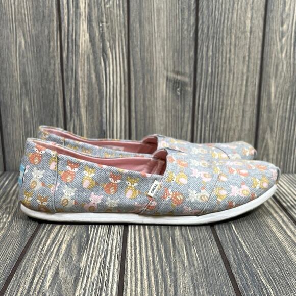 TOMS Fox Canvas Women Comfort Casual Shoes Sz 8.5 Gray Pink Lightweight - Picture 1 of 9
